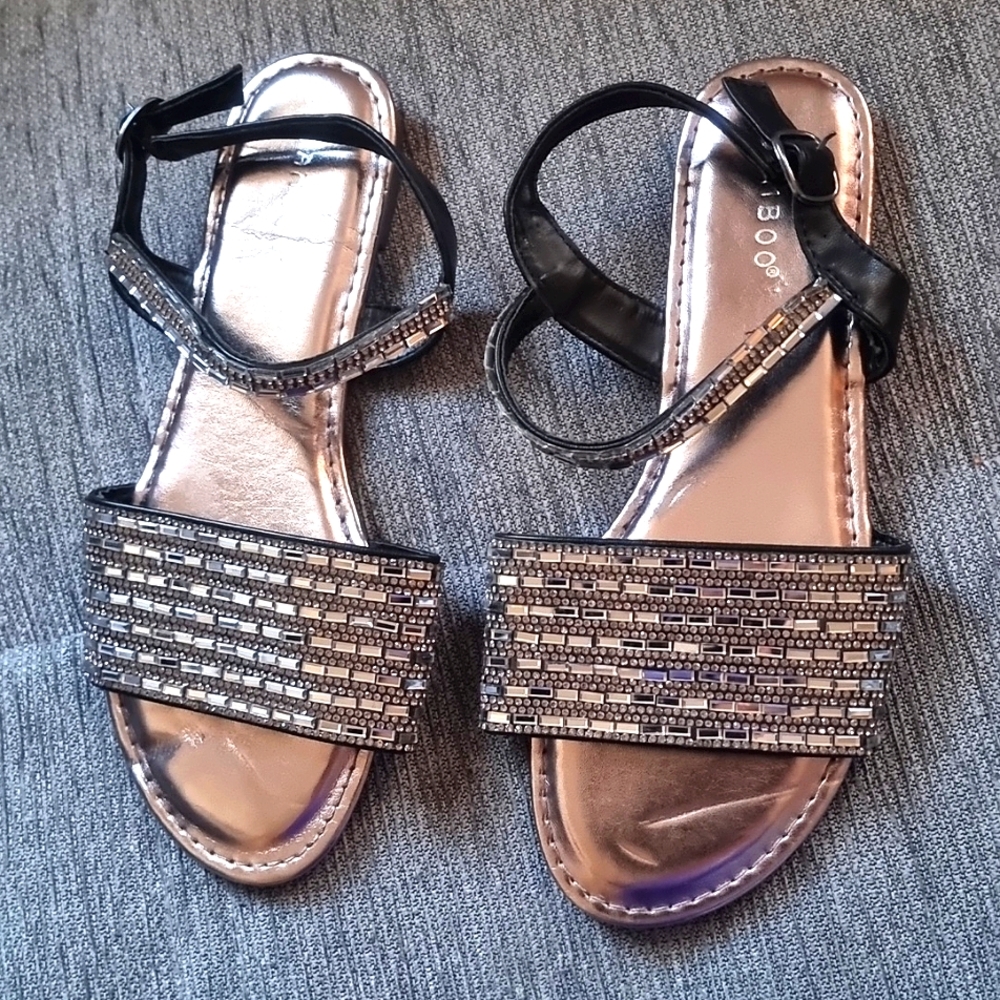 Women's  Rinstone Charcoal Slide Sandals - Picture 2 of 5